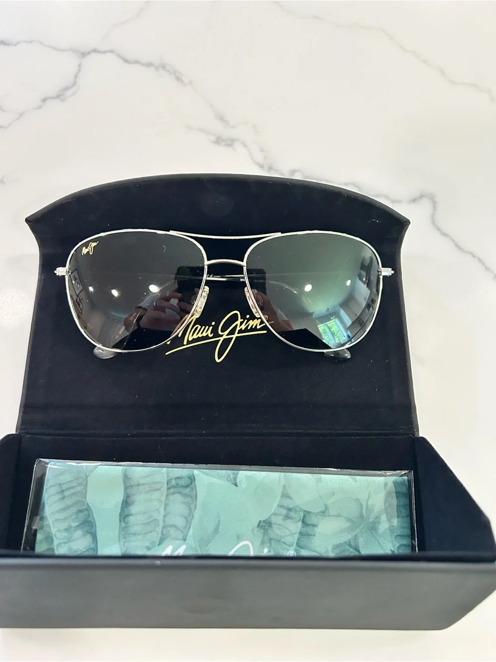 Maui Jim Silver Aviator Sunglasses with Green Lenses
